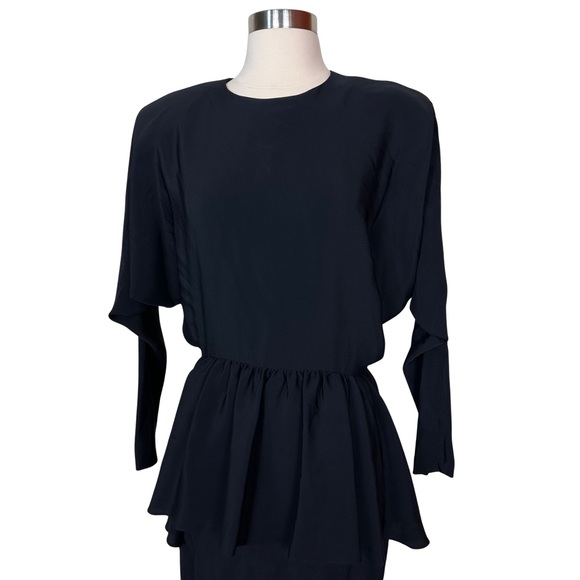 Regina Kravitz Vintage Black 80s Padded Shoulder Cutout Back Peplum Dress Size 8 - Picture 3 of 10